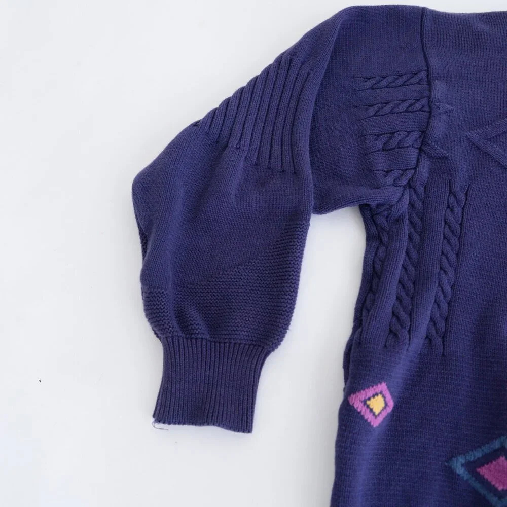 Vintage Jockey Euroline Navy Knit Geometric Shapes Crewneck Sweater L - Picture 8 of 12